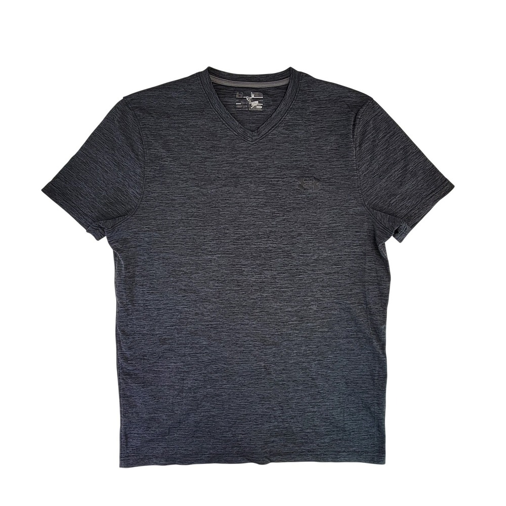 Under Armour Mens V Neck T Shirt Dark Gray Heathered Athletic Casual Top